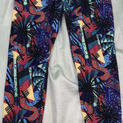 Lularoe Bright Multicolor Geometric One Size Leggings-OS-Worn Once-Very Rare!!